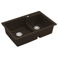 Karran 33" Top Mount Large/Small Bowl Quartz Kitchen Sink, Brown