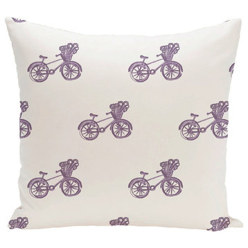 Bicycles! Geometric Print Outdoor Pillow, Hyacinth, 20"x20"