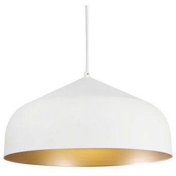 Helena Single Lamp Pendant, White/Gold, 16.875"Dx9.25"H