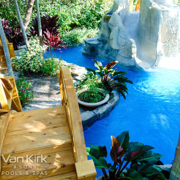 Rock Waterfall with Slide and Custom Bridge for Extreme Resort Lagoon in Deerfie