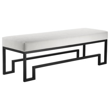 American Home Classic Laurence Steel and Fabric Bench in Black and White