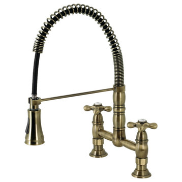 GS1273AX Two-Handle Deck-Mount Pull-Down Sprayer Kitchen Faucet, Antique Brass