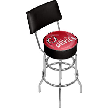 NHL Swivel Bar Stool With Back, Watermark, New Jersey Devils