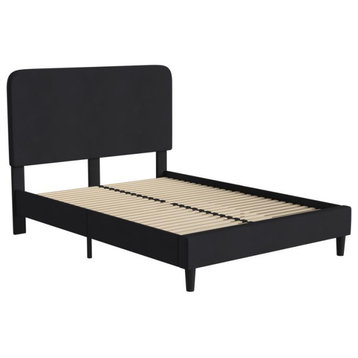 Addison Upholstered Platform Bed - Headboard with Rounded Edges, Charcoal, Queen