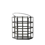 Serene Spaces Living - Hexagon Iron Lantern - This modern hexagonal lantern has a square grid pattern on all sides which gives it a contemporary look. The lantern is open on the top and works will with a 4in diameter pillar candle. The iron has a burnt antique finish to it. Size: 8.5in H x 7.5in D