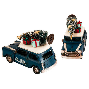 Handmade 1960S Mini Cooper Christmas Car Model Set Of 2