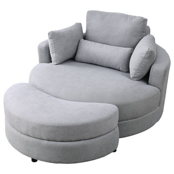 TATEUS  Swivel Barrel Sofa Chair Soft Fabric with High-Density Foam and Pillows, Light Grey