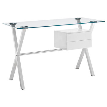 Modern Contemporary Office Desk, White Glass