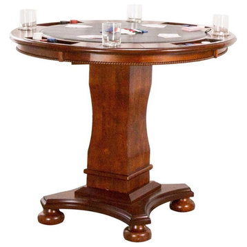 Bowery Hill 42" Round Wood Dining/Chess/Poker Table in Brown Cherry