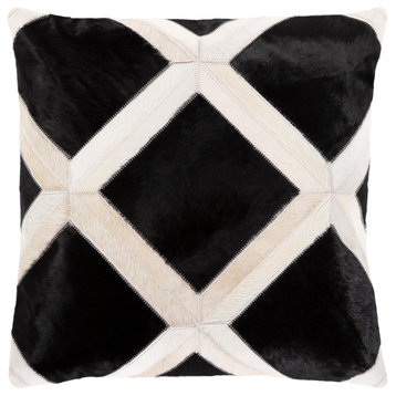 Lana Pillow, Black/Beige, 20"x20", Polyester Insert