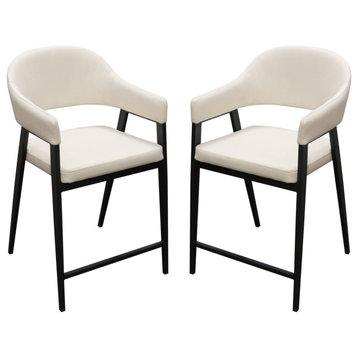 Functional Counter Height Chairs, Set of 2, Cream Fabric, Metal Frame