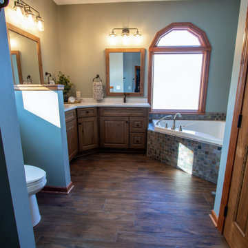 Primary Bath Remodel with Knotty Alder Vanity and Cashmere Taj Quartz Countertop
