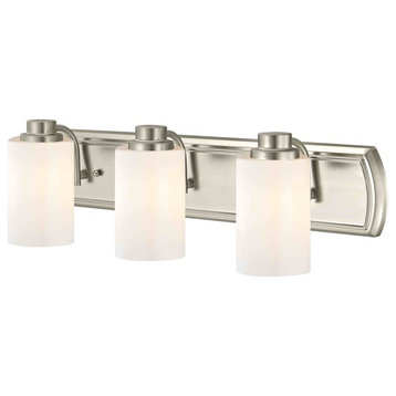 3-Light Bathroom Light in Satin Nickel and Shiny Opal Glass