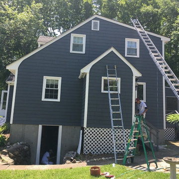 Exterior Repaint, Gray with Gold Trim to Gray with White Trim, Newton, MA