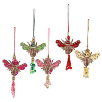 Novica Handmade Colorful Bees Beaded Ornaments (Set Of 5)