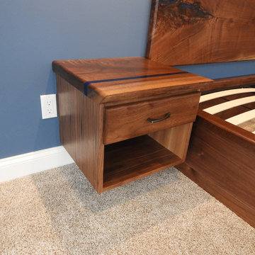 Walnut Live Edge Epoxy Resin River Headboard, Frame & Bedroom Set