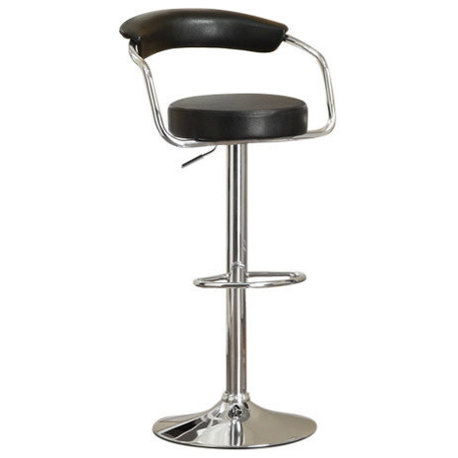 Benzara BM166619 Round Seat Bar Stool With Gas Lift Black and Silver, Set of 2