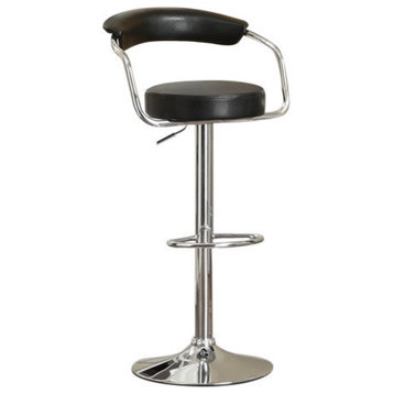 Benzara BM166619 Round Seat Bar Stool With Gas Lift Black and Silver, Set of 2