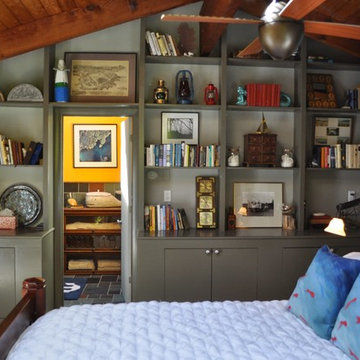 Grey Bookcase in Master Bedroom