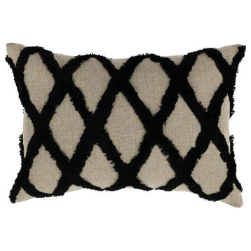 14" X 20" Black Linen Geometric Zippered Pillow