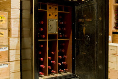 Antique steel safe into a wine cabinet