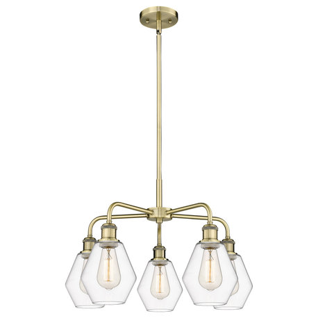 Cindyrella 5-Light 24" Stem Chandelier, Antique Brass, Clear Shade