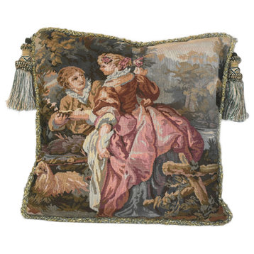 Mediterranean Tapestry Fresco Tassel Pillow, Dark Coral, 17x17