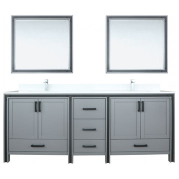84" Double Bathroom Vanity, Gray, Marble Top, Mirror