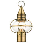 Livex Lighting - Antique Brass Nautical, Farmhouse, Bohemian, Colonial, Outdoor Post Top Lantern - The Newburyport outdoor medium single-light post top lantern boasts classic nautical and railway styling. This piece features a beautiful hand-blown clear glass globe and an antique brass finish over the hand crafted solid brass construction. With its easy installation and low upkeep requirements, this light will not disappoint.