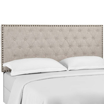 Modway Helena Tufted Twin Upholstered Linen Fabric Headboard in Beige