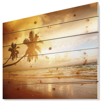 Designart Beautiful Palms Caribbean Beach Seascape Wood Wall Art 46x36