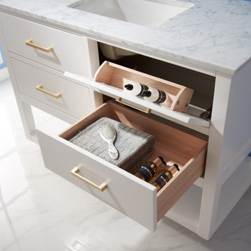 Remi 48" Single Bathroom Vanity Set in White and Carrara White Marble Countertop