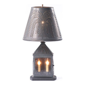 Country new Large 17/" punched tin Smokey black flare side lamp shade
