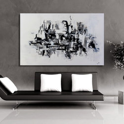 https://www.houzz.com/pro/preethiarts - 'Carefree' Original handmade Large black and white Modern Painting Ready to Hang - Paintings