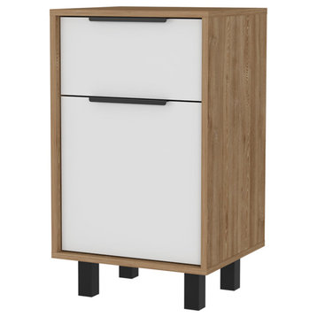 Luxor Z Nightstand with Cabinet and Drawer, White/ Pine