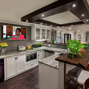 Modelo de sótano con ventanas actual, grande, sin chimenea, con paredes grises