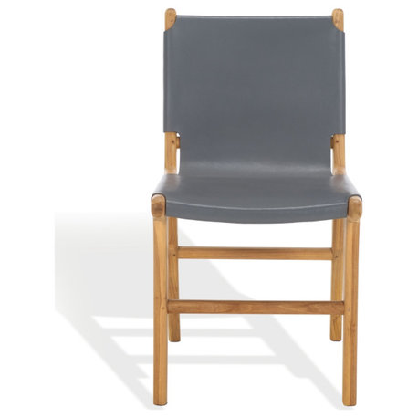 Safavieh Couture Cassaphina Leather Dining Chair, Grey/Natural