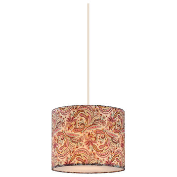 Astra 1-Light Pendant, Gloss White With Pink Fabric Shade