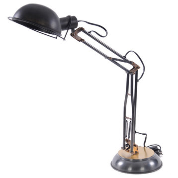 33" Black Metal Desk Table Lamp With Black Bowl Shade