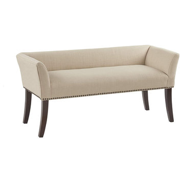 Modern Upholstered Bench, Soft Polyester Seat With Nailhead Trim Accents, Cream
