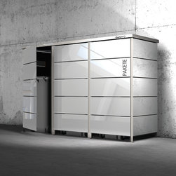 M&uuml;lltonnenbox mit Glast&uuml;ren und Paketkasten - Outdoor Products