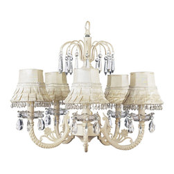 5-Light-Chandelier-in-Ivory-with-Ivory-Shade-Water-Fall - Chandeliers