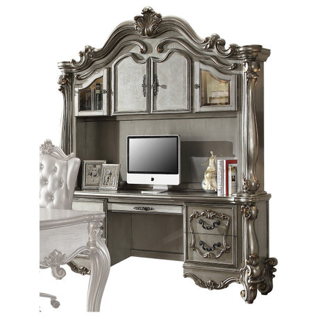 ACME Versailles Computer Desk and Hutch, Antique Platinum