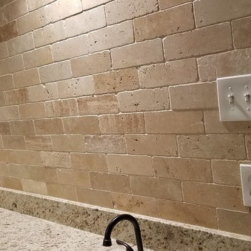 Tumbled Stone Subway Tile Bathroom