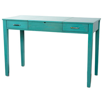 Contemporary Versatile Dressing/Desk, 2 Drawers & Bult In USB Ports, Turquoise