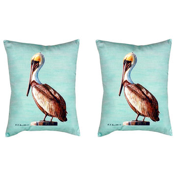Pair of Betsy Drake Pelican - Teal No Cord Pillows 16 Inch X 20 Inch