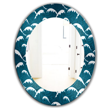 Designart Waves Pattern Traditional Frameless Oval Or Round Wall Mirror, 24x36