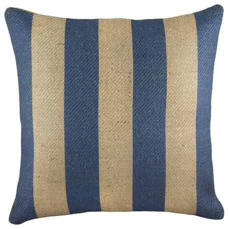 Nautical Stripes Burlap Pillow, Blue