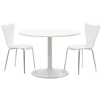Modway Revolve 3-Piece Modern Style Wood Dining Set in White/Chrome