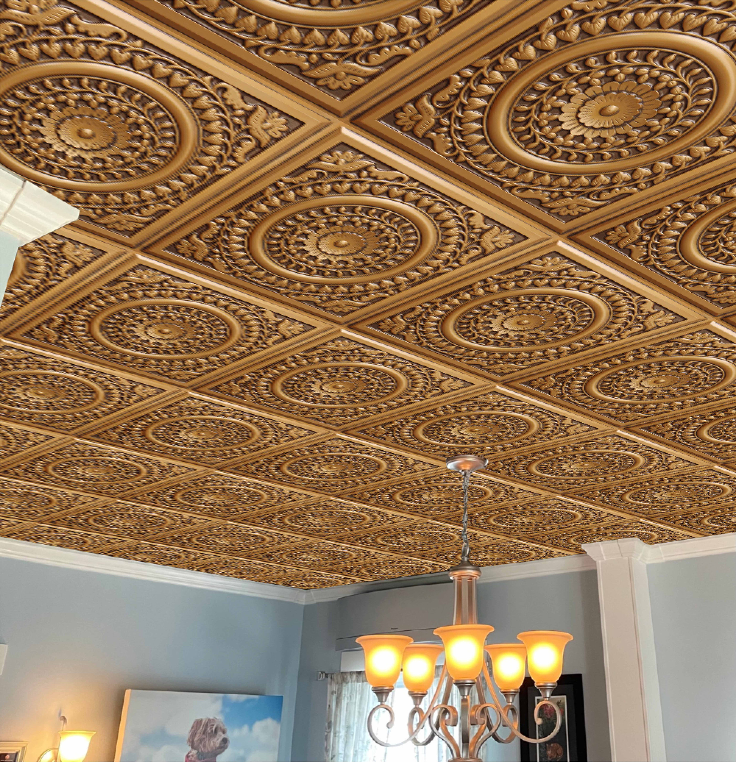 3d Ceiling Panel Antique Gold 3D Ceiling Panels, 2'x2' - Rustic - Ceiling Tile - by ...